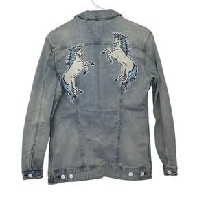 Lularoe Women’s Unicorn Patch Denim Jean Jacket Size S Whimsical Magical